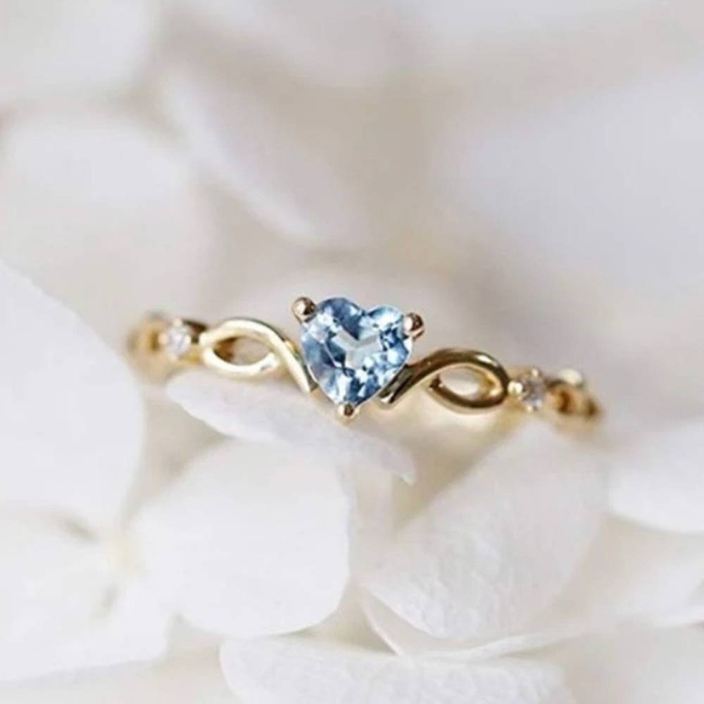Olivenorma Aguamarine The Eternal Heart Birthstone Dainty Ring
